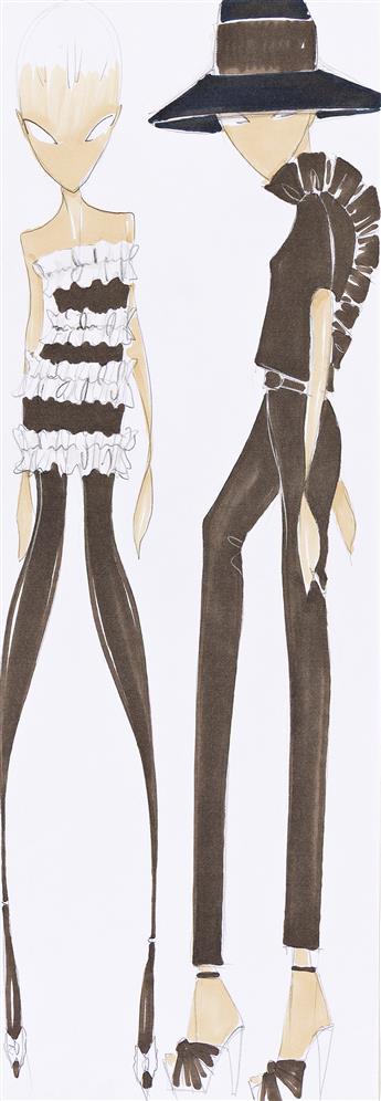 GIAMBATTISTA VALLI (1966 - ) 2 sketches for Autumn-Winter 2007-2008 ready-to-wear line.